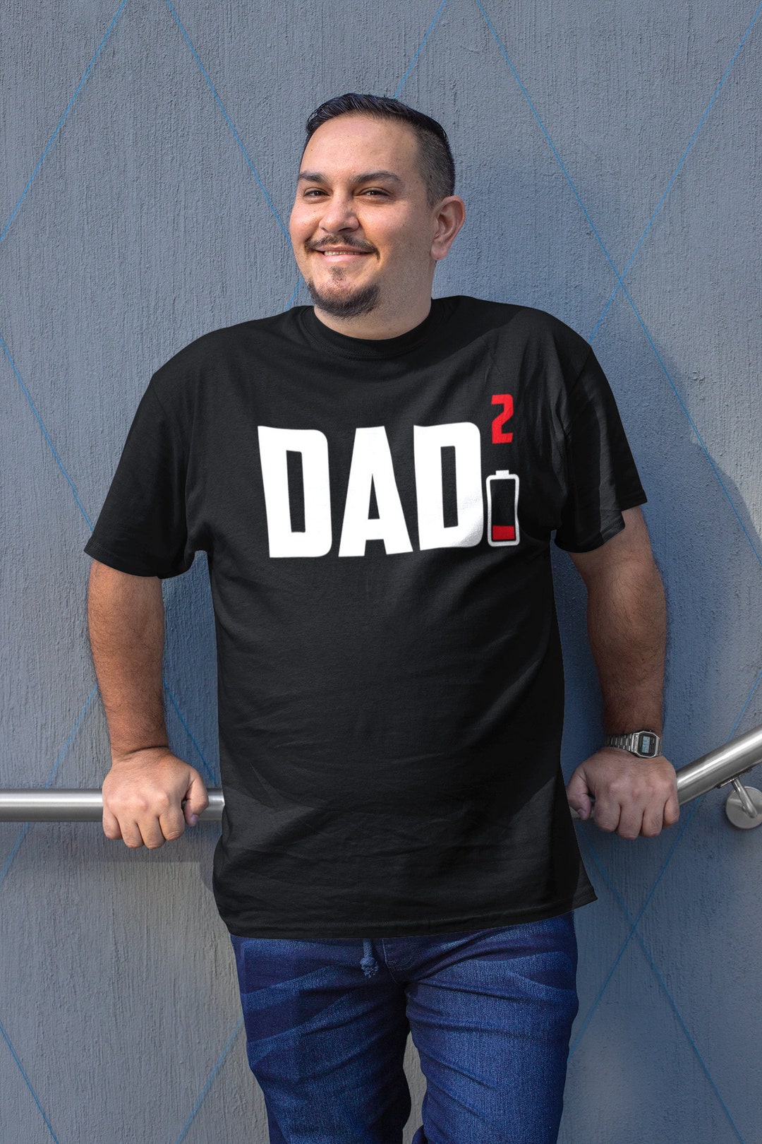 Dad of Two 2 Squared Tshirt Low Battery T-shit Gift for - Etsy