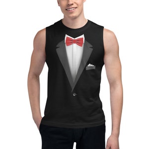 sleeveless tuxedo t shirt