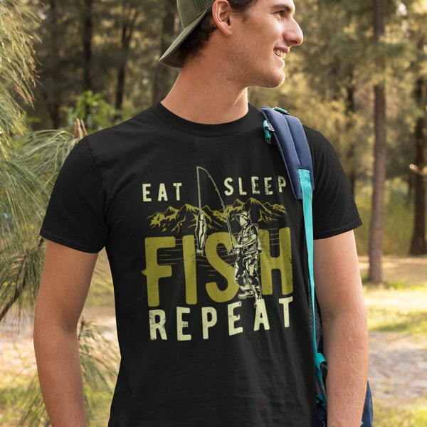 Eat Sleep Fish Repeat T-Shirt - Funny Gift for Fisherman - Vintage Fishing Shirt - Fishing Quote - Gift For Fishermen