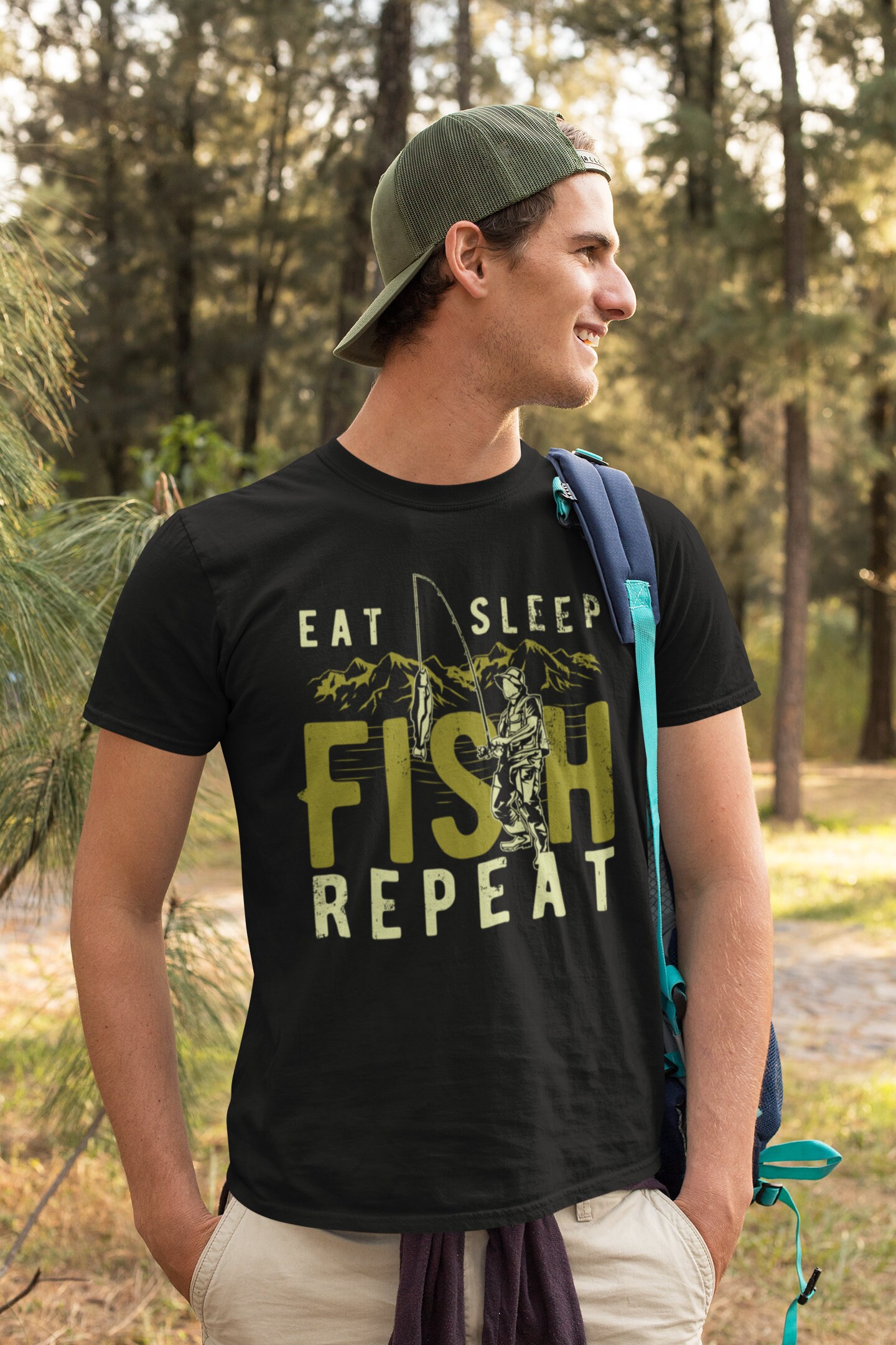 Eat Sleep Fish Repeat T-Shirt - Funny Gift for Fisherman - Vintage Fishing Shirt - Fishing Quote - Gift for Fishermen