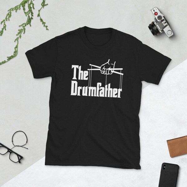 T-shirt The Drumfather - T-shirt con set di batteria - Regali per batterista - T-shirt con bacchette per batteria - Regalo per papà - Camicia per batterista - Musicista della festa del papà