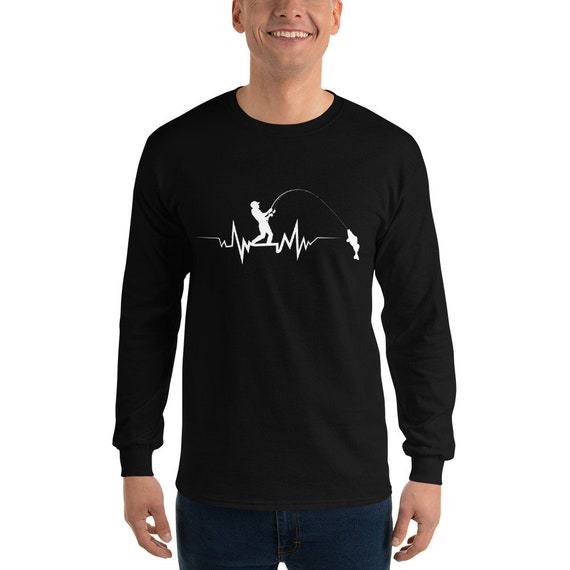 Fishing Heartbeat Long Sleeve Unisex Cool Gift for Fisherman Outdoor Sports  T Shirt Fishermen T Shirt Fishing Bass Shirt 