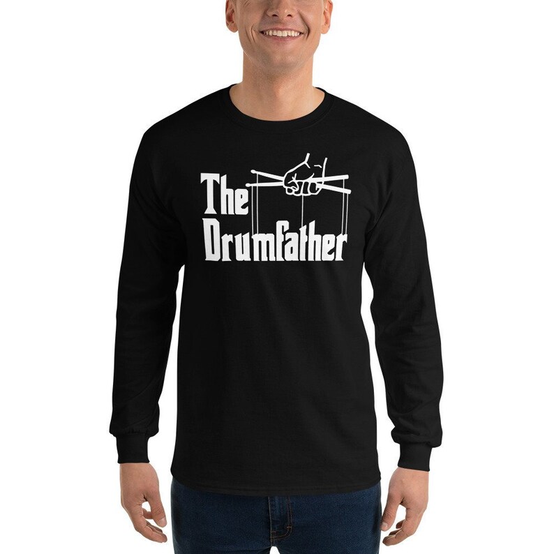 The Drumfather Long Sleeve Shirt Drummer LS Shirt Drums Tshirt Band Shirt Drum Long Sleeved Gift for Dad Music Shirt Funny Fath image 1