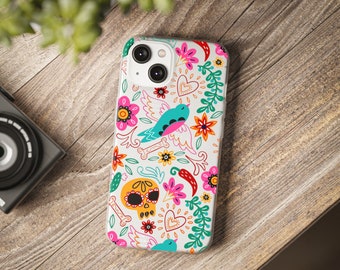 Sugar Skull Mexican Flexi Case - Frosty Transparent Case - Iphone 15 Case - 14 13 12 11 Pro Max Plus - Floral Case - Tpu Case