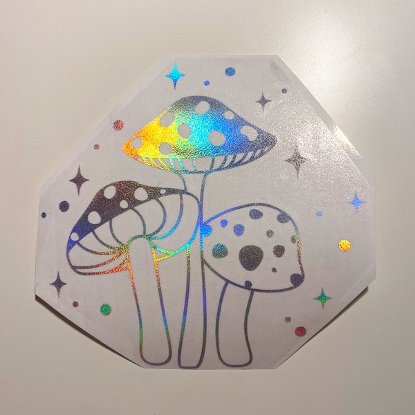 Mushroom Cottage Core Holographic Vinyl Decal Bumper Sticker for Car Window