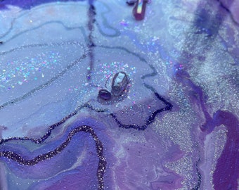 Amethyst Geode Resin Art: Glitter Crystal Painting on Canvas