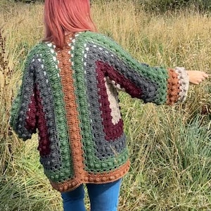 Bobblina Longline Hexi Cardi-haakpatroon van Melu Gehaakt warm vest met mouw naar keuze Inclusief maat XS/S M/L XL/2X 3X/4X 5X