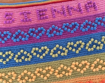 Bobble Heart Name Blanket Pattern by Melu Crochet -Customisable Rainbow blanket - Create your own name chart- Modern Baby Polka Dot /Bubble