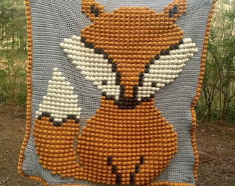 Baby Fox Bobble Stitch Blanket by Melu Crochet pattern Modern woodland nursery Chart/Puff stitch/Popcorn steek  guide included pixel art