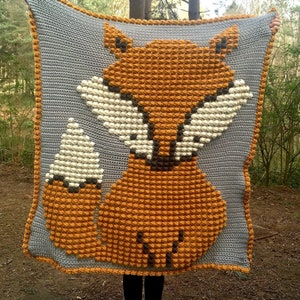 Baby Fox Bobble Stitch Blanket by Melu Crochet pattern Modern woodland nursery Chart/Puff stitch/Popcorn steek guide included pixel art image 1