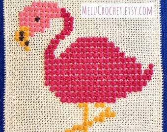 Flamingo Crochet Blanket / Bath Mat Bobble Stitch Pattern by Melu Crochet Modern Pattern Chart/Puff stitch/Popcorn