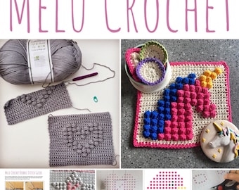 Bobble Stitch Squares Set by Melu Crochet- Scrubbies, washcloths, bath spa gift set, blankets, comforters throws bubble Chart Popcorn chart