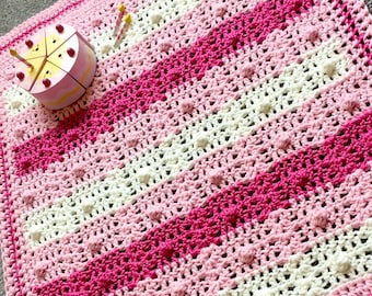 Shells and Pearls Modern Easy & quick baby blanket afghan pattern by Melu Crochet unisex/neutral/boy/girl bobble stitch chunky texture throw