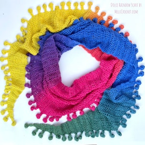 Szalik Dolce Rainbow firmy Melu Crochet Wzór na szydełku w USA i Wielkiej Brytanii Damski/damski/damski/dla dorosłych/damski łatwy do odczytania wykres w zestawie szal/otulacz samoistnie prążkowany