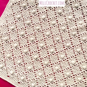 Melu Crochet Baby Afghan によるダイヤモンドとパールのブランケット パターン。ニュートラル/男の子/女の子用ボブル/バブル/ポップコーン ステッチの保育園/ベビーベッド/カー シート/乳母車用