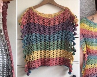 Adult Size XXLARGE Melu Crochet Summer Bobble Pom Pom Poncho Pattern including chart Ladies/womens/woman/adult/women easy to read UK & US