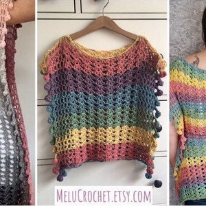 Adult Size XXLARGE Melu Crochet Summer Bobble Pom Pom Poncho Pattern including chart Ladies/womens/woman/adult/women easy to read UK & US image 1