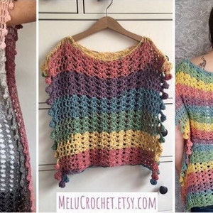 Vuxenstorlek XXLARGE Melu Virkad Sommar Bobble Pom Poncho Mönster inklusive mönster Dam/dam/kvinna/vuxen/kvinnor lättläst Storbritannien och USA