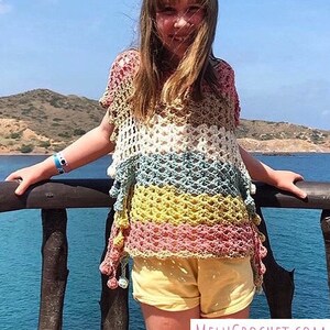Child size Summer Bobble Pom Pom Poncho Melu Crochet US image 2