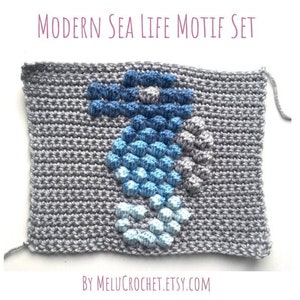 Modern Crochet Bobble stitch chart Squares narwhal fish image 1