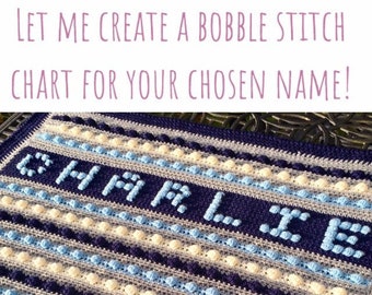 Personalised baby blanket - Custom Name Polka Dot Bobble/Bubble stitch Modern comforter pattern by Melu Crochet boy/girl personalize crib