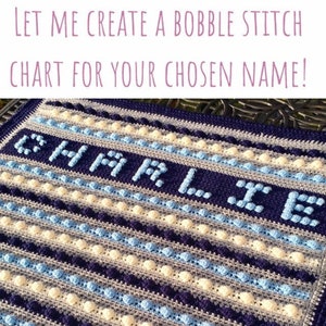 Personalisierte Babydecke Name Polka Dot Bommel/Bubble Stitch Modernes Tröstermuster von Melu Crochet Junge/Mädchen personalisieren Krippe Bild 1
