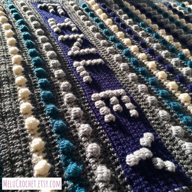 Customisable baby blanket Create your own bobble stitch Chart Baby Name Polka Dot / Customize Modern pattern Melu Crochet boy/girl crib image 6