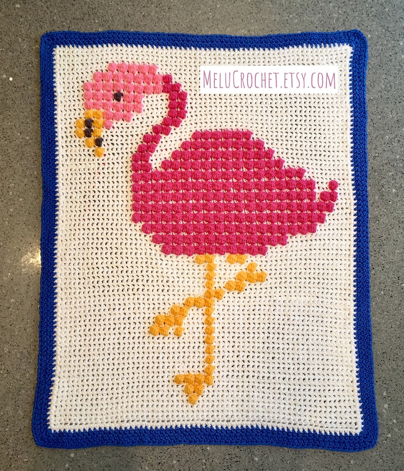 Flamingo Crochet Blanket / Bath Mat Bobble Stitch Pattern by image 1