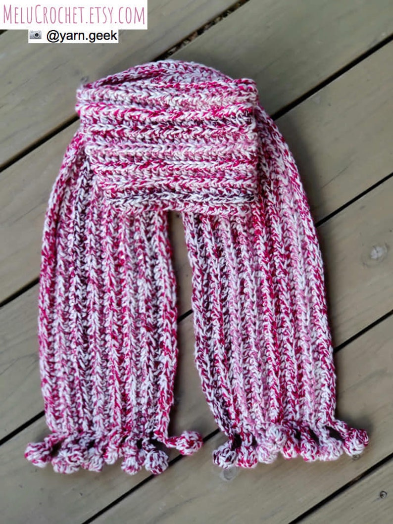 Bobble Pom Pom Ribbed Scarf Pattern by Melu Crochet US & UK Ladies/womens/woman/adult/women/kids/girls image 9