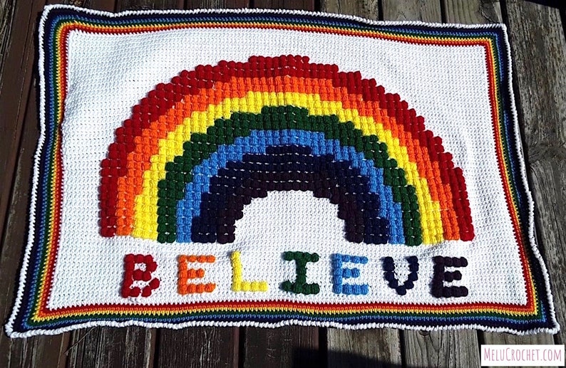 Personalised Rainbow blanket By Melu Crochet Modern Rainbow image 1