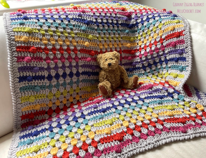 Granny Zigzag Blanket pattern by Melu Crochet Baby Afghan comforter or throw for unisex/boy/girl or home image 2