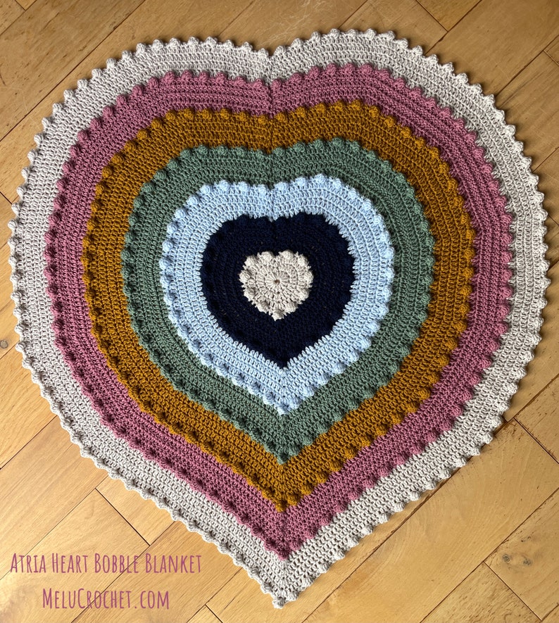 Atria Heart Bobble Blanket pattern by Melu Crochet Baby Afghan comforter and throw for unisex/boy/girl or home image 4