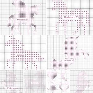 Gráfico de puntada de pompón con motivo de unicornio moderno de Melu Patrón de crochet / Punto de hojaldre / Manta/alfombra/tela/patrón de cuadrados de estilo palomitas de maíz pixel art