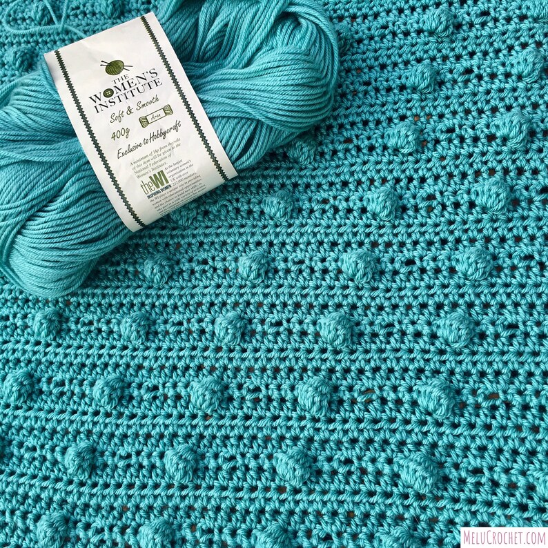 Easy Modern Diagonal Bobble Filet Blanket Pattern by Melu Crochet beginner UK & US Baby Afghan comforter and throw for unisex/boy/girl/home image 4