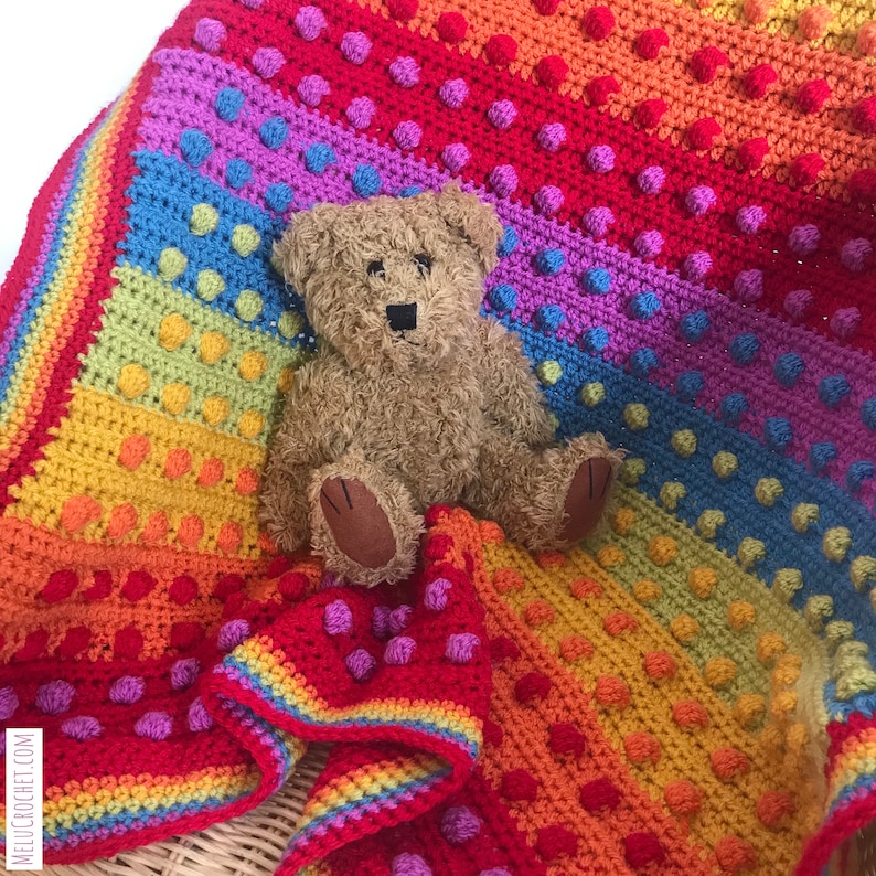 Modern Bobble Rainbow Blanket pattern by Melu Crochet Baby Afghan comforter and throw for unisex/boy/girl or home image 5