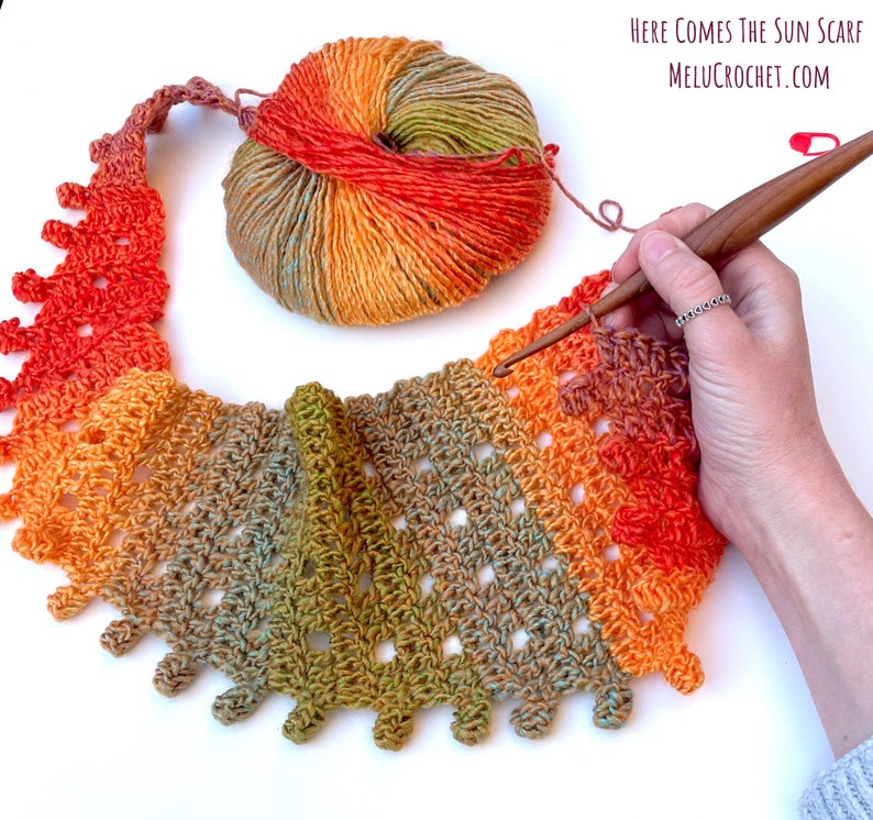 Here Comes The Sun Scarf by Melu Crochet US and UK Pattern Ladies/womens/woman/adult/women easy to read chart included shawl/wrap image 3