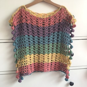 Adult Size LARGE Melu Crochet Summer Bobble Pom Pom Poncho Pattern ...