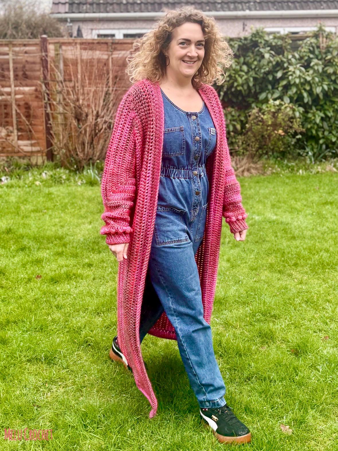 Solid Flexi Hexi Longline Cardi Pattern by Melu Crochet Inclusive