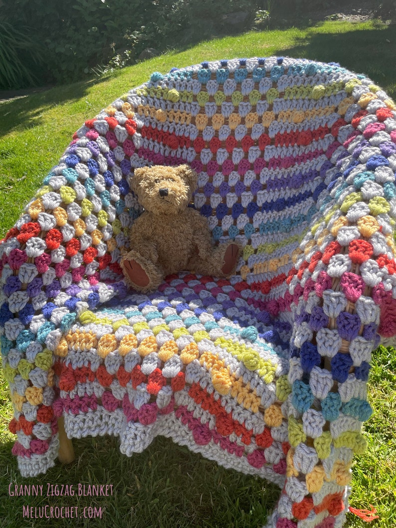Granny Zigzag Blanket pattern by Melu Crochet Baby Afghan comforter or throw for unisex/boy/girl or home image 6
