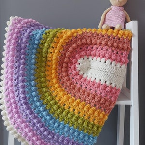 Granny Bobblina Rainbow Blanket pattern by Melu Crochet Baby Afghan comforter and throw for unisex/boy/girl or home image 5