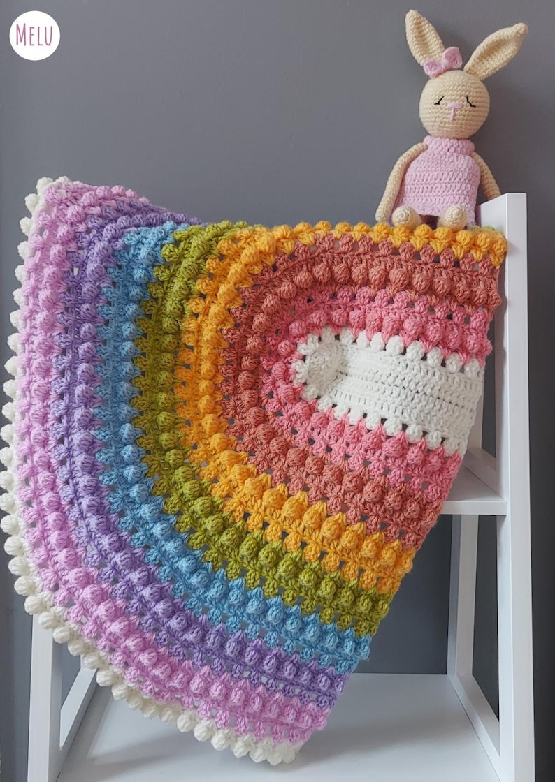 Granny Bobblina Rainbow Blanket pattern by Melu Crochet Baby Afghan comforter and throw for unisex/boy/girl or home image 5