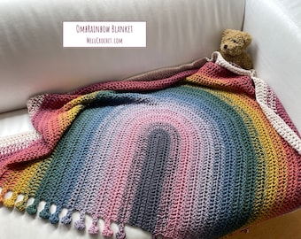 OmbRainbow Blanket pattern by Melu Crochet Baby Afghan comforter and throw for unisex/boy/girl or home