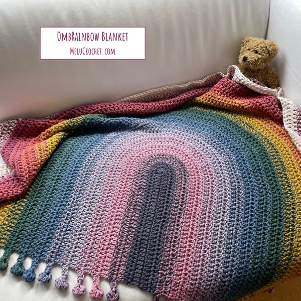OmbRainbow Blanket pattern by Melu Crochet Baby Afghan comforter and throw for unisex/boy/girl or home