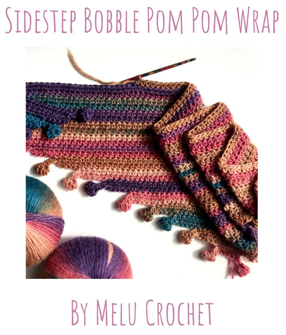 Sidestep Bobble Pom Pom Wrap by Melu Crochet Pattern Self Stripe Ladies ...