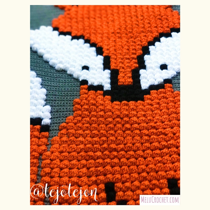 Baby Fox Bobble Stitch Blanket by Melu Crochet pattern Modern woodland nursery Chart/Puff stitch/Popcorn steek guide included pixel art image 5