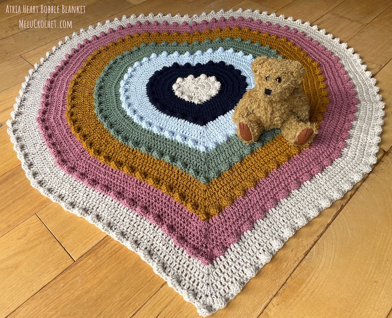 Atria Heart Bobble Blanket pattern by Melu Crochet Baby Afghan comforter and throw for unisex/boy/girl or home image 6