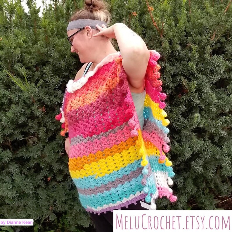 Adult Size XXLARGE Melu Crochet Summer Bobble Pom Pom Poncho Pattern including chart Ladies/womens/woman/adult/women easy to read UK & US image 4