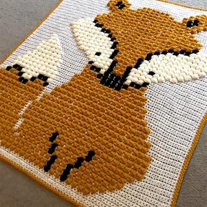 Baby Fox Bobble Stitch Blanket by Melu Crochet pattern Modern woodland nursery Chart/Puff stitch/Popcorn steek guide included pixel art image 8