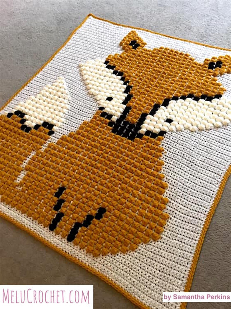 Baby Fox Bobble Stitch Blanket by Melu Crochet pattern Modern woodland nursery Chart/Puff stitch/Popcorn steek guide included pixel art image 8