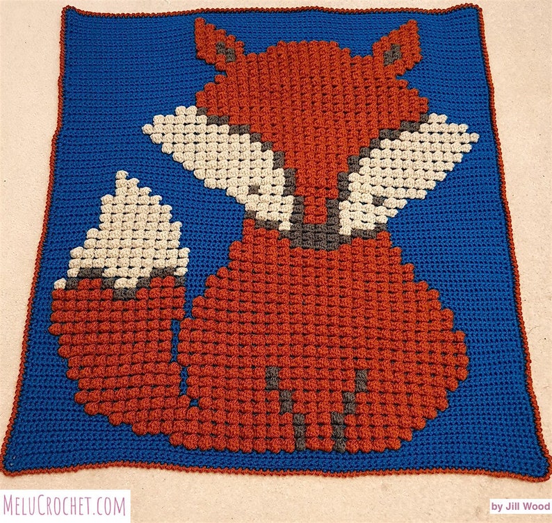 Baby Fox Bobble Stitch Blanket by Melu Crochet pattern Modern woodland nursery Chart/Puff stitch/Popcorn steek guide included pixel art image 9